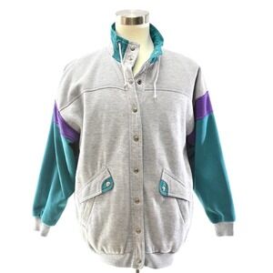 80s Vintage Reversible Windbreaker Mens M L Teal Purple Colorblock Jacket Surfer